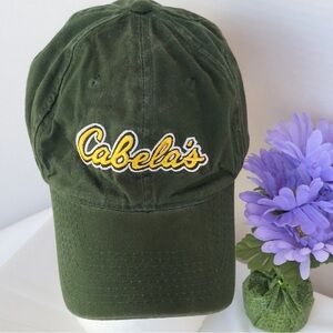 Cabela's Green Distressed Baseball Hat Yellow Embroidery Adjustable Unisex